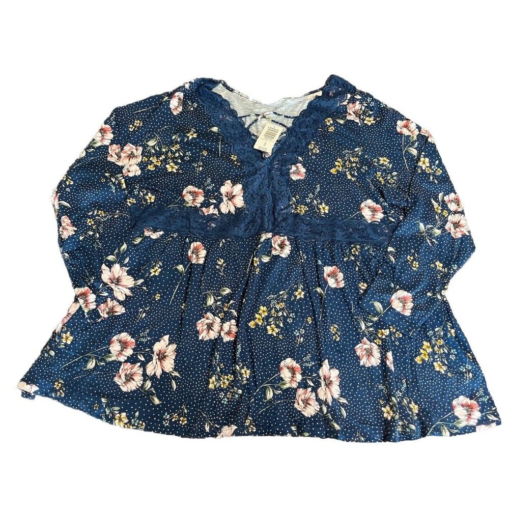 Torrid Lace Up Babydoll Top Floral Crochet Boho V Neck Cottagecore Size‎ 4X NWT